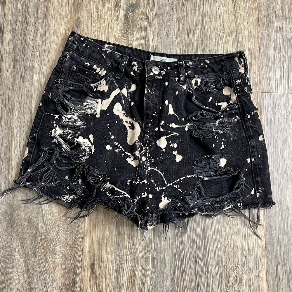 Topshop Black and Beige Tye Dye Shorts